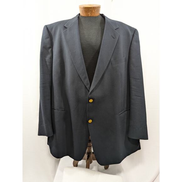 AUSTIN REED! DEEPEST NAVY BLUE WOOL, GOLD BUTTON SPORT COAT, CLUB JACKET! SZ 54R - Picture 2 of 9